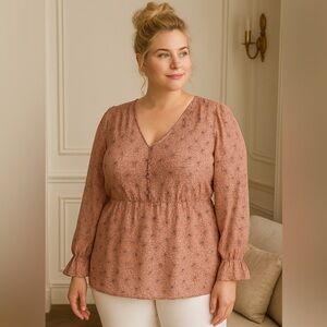 🆕 Nordstrom Rack Sheer Floral Blouse Ruffled Puff Sleeve Size 3X